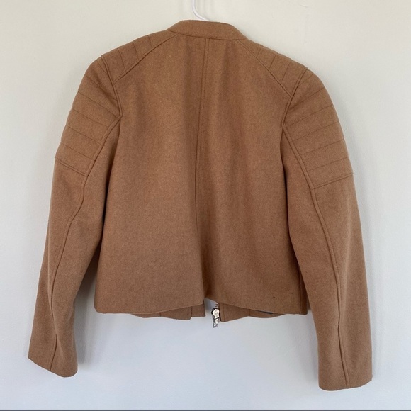 GAP Tan/Camel Wool Blend Moto Jacket | Cropped Fit | Chambray Lining | Like New - Picture 8 of 8